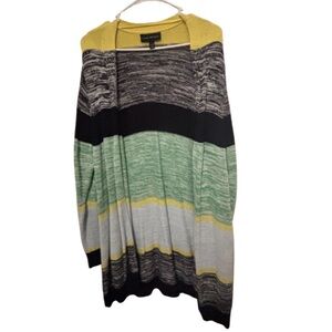 Lane Bryant Striped Open Cardigan in Green, Yellow & Black